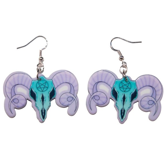 3/$25 Pentagram Ram Head Pastel Goth Earrings hypoallergenic nickel free 925‎ - Picture 2 of 3